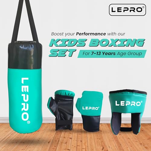 Image of LEPRO Kids Boxing Kit, Kids Punching Bag Set, Hanging Boxing Bag with Boxing Gloves & Headgear, Kids Boxing Set for 2-8 Years for Karate Muay Thai Kick Taekwondo Training (Cyan)