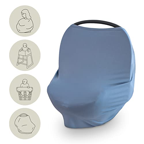 Image of mushie Baby Car Seat Canopy Cover | Breathable & Stretchy Multi Use Cover for Breastfeeding, Nursing, High Chair, Shopping Cart, Strollers (Tradewinds)