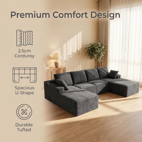 Image of Modular Cloud Sectional Sofa, Oversized Corduroy Boneless Couch | Luxury Comfort, Deep Seat, Couches for Living Room and Apartment, No Assembly Required
