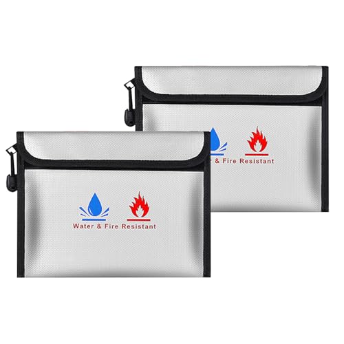 Fireproof Document Bag,Fireproof Money Safe Document Bag 23 * 17.5cm 2 Set Non-Itchy Silicone Coated Fire Resistant Bag Fireproof Safe Storage for Money, Documents, Jewelry and Passport