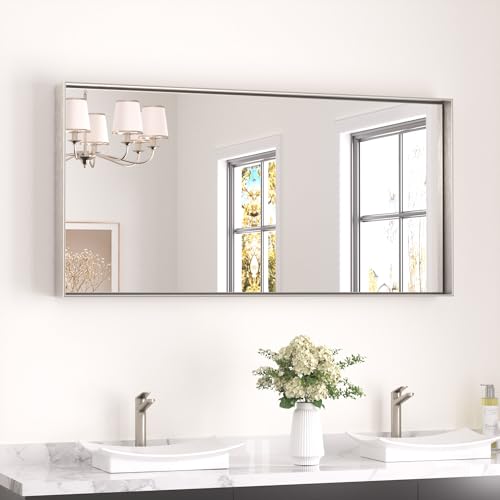 Image of Keonjinn 48x24 Inch Nickel Bathroom Mirror for Over Sink, Rectangular