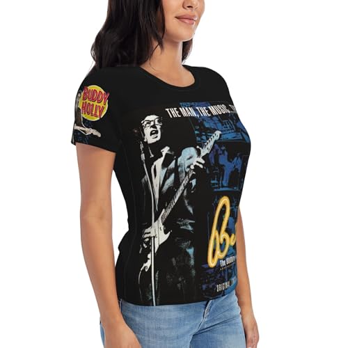 LXZNRQU Women's Black Buddy T-Shirt Casual Holly T Shirt Short Sleeve Crew Neck Band Clothes Top for Women Big Girl Tshirt Fans Merch Gift