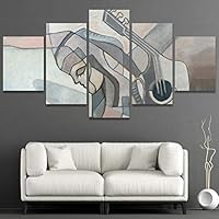 SIGNWIN 5 Panel Canvas Wall Art Abstract Painting with Woman and Guitar for Home Decorations Ready to Hang - 60