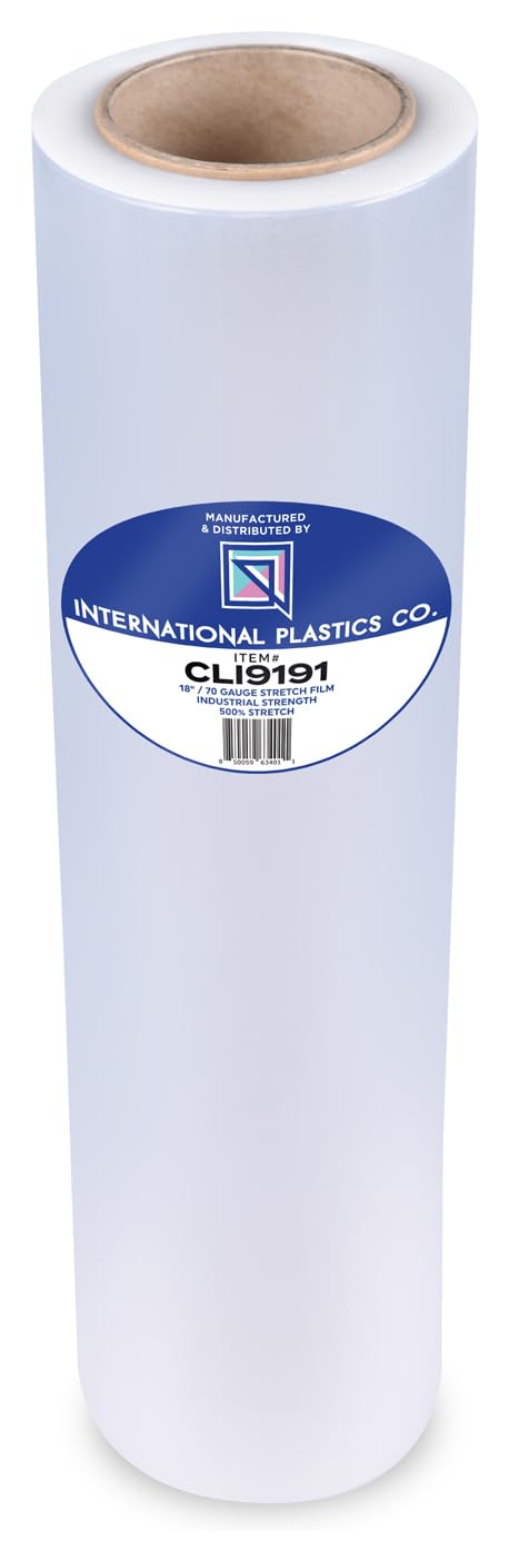 International Plastics Co. 18" 70 Gauge Plastic Stretch Film/Wrap 1500ft 500% Stretch Clear Cling Durable Adhering Packing Moving Packaging Heavy Duty Shrink Film
