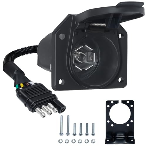 BFXM 4 Pin Flat to 7 Pin RV Blade Trailer Adapter, Vehicle-Side 4 Way to Trailer-Side 7 Way with Mounting Bracket, for Recreational Vehicle, Trailer, Truck