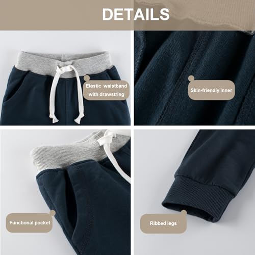 GFQLONG 3 Pack Toddler Boys Sweatpants Kids Active Jogger Pants with Pocket Drawstring4