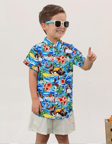 RAISEVERN 3-10T Boys Button Down Hawaiian Shirts Short Sleeve Cool Dress Shirt Tops2