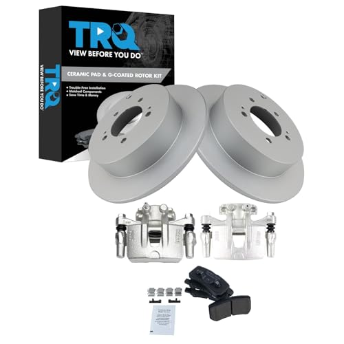 Image of TRQ Rear Brake Pad and Rotor Set Ceramic Solid Rotors Calipers Hardware | For 2009-2011 Mitsubishi Lancer 2008-2013 Outlander