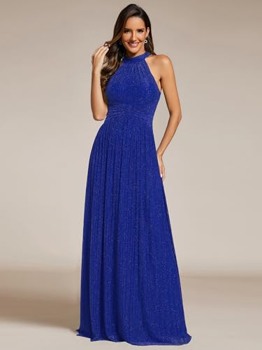 Image of Ever-Pretty Women's Glitter Halter Sleeveless Formal Dresses Evening Gowns Pleated A-line Wedding Guest Dress 41961