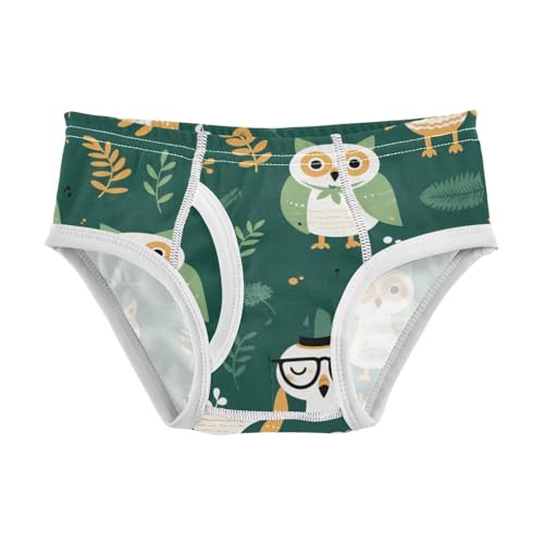 KLL Owl Cute Cartoon Forest Green Boys Toddler Pure Cotton Briefs Underwear Cute Undies