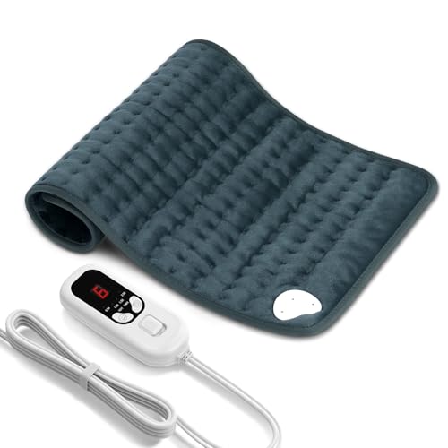 Levesolls Termoforo Elettrico 60x30cm - Per Schiena, Spalle e Addome, 6 Livelli Di Temperatura, 4 Timer, Riscaldamento Rapido, Spegnimento Automatico, Lavabile In Lavatrice - Grigio Bluastro