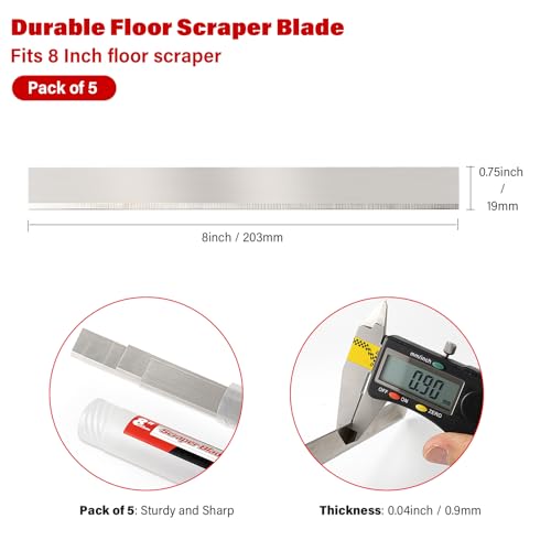 Image of Gomake 8 inch Replacement Floor Scraper Blades 5 -Pack, Compatible with 8 INCH Telescoping Floor Scraper for Glass Clean,Paint,Old Label,Decal Sticker,Adhesive Remover (Only 8 inch Blades)