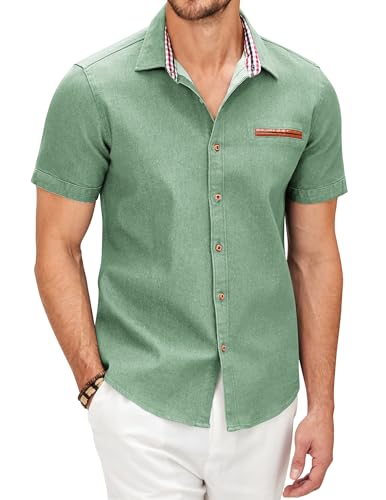 COOFANDY Herren Hemden Kurzarm Jeanshemd Sommerhemd Businesshemd Denim Hemd Slim Fit