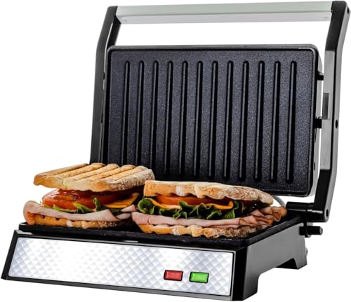 OVENTE Electric Indoor Panini Press Grill and Sandwich Maker with Non-Stick Coated Plates,...