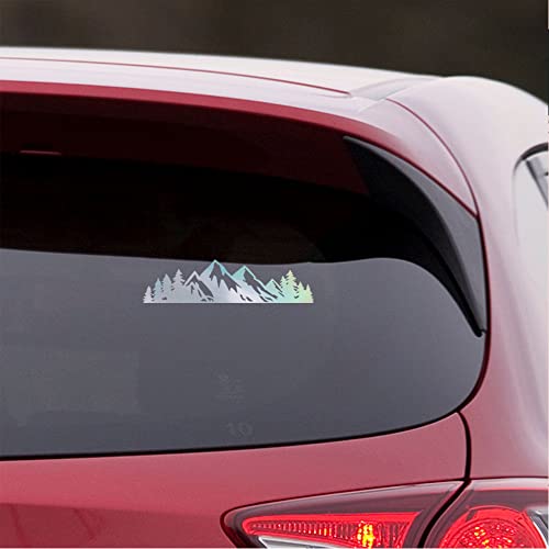 Image of Mountain Tree Forest Vinyl Decal for Car (Hologram) (Set of 2) RV Camper Waterproof Small Mountain Car for Bumper Door Panel Car Decal Laptop Tuber Wall Window Phone Mug Accessory Decoration