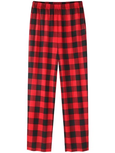 IHU Girls Pajama Pants Soft Cute Print Plaid Pattern PJ Bottoms Kids Lounge Sleep Pants Sleepwear with Pockets Black and Red Buffalo Plaid 10-12 Years