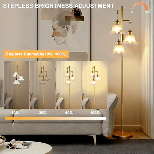 Image of Lightdot 67IN 3-Light Flower Floor Lamp for Living Room, Dimmable Gold Tree Floor Lamps with Acrylic Shade for Wedding /Party, Floral Tall Lamp for Bedroom /Sofa Beside /Corner Decor(Bulb Included)