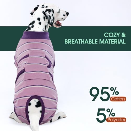 Image of Kuoser Dog Surgery Recovery Suit, Soft Breathable Dog Recovery Suit for Female Spay Male Nueuter, Anti Licking Puppy Onesie Pet Surgical Suit for Dogs Abdominal Wounds Skin Disease, Purple Strips M