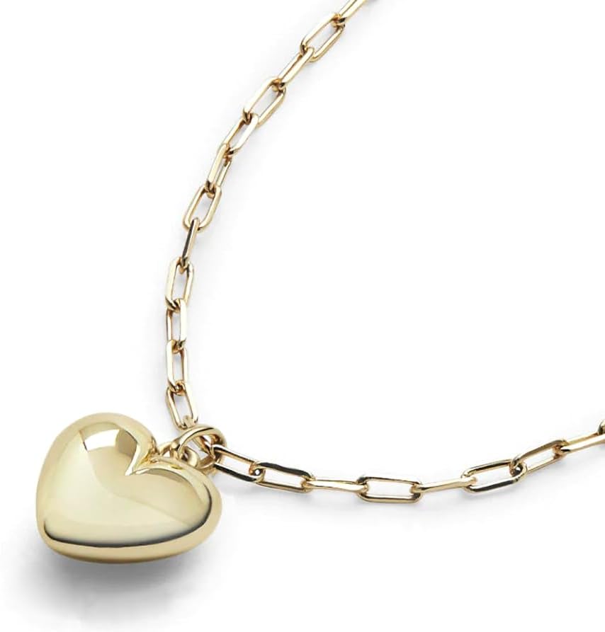 Puffy Heart Necklace 14K Gold Plated Dainty Paperclip Chain Choker Puffed Charm Pendant Necklaces Jewelry for Women - Image 4