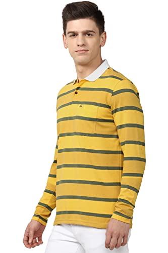 Image of Peter England Men Stripe Polo Neck Polo Regular Fit T-Shirts