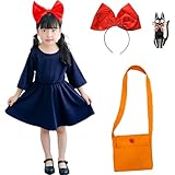 [Tumao] 魔女っ子ワンピ コスプレ 子供 魔女の宅急便 ハロウィン コスプレ 子供 女の子 キキ 風 コスプレ ハロウィン 仮装 コスチューム (M, 4点セット)