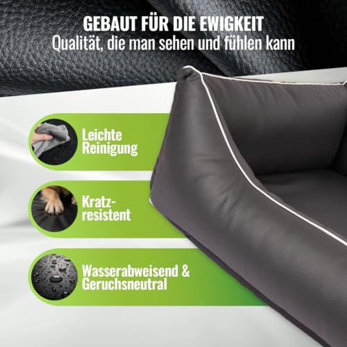 CopcoPet Hundebett mittelgroße Hunde – Waschbares Hundekissen 【Wendebett】 Hundekorb aus Kunstleder - Formstabiles Hundesofa - Hundekörbchen mit erhöhten Rand, Dog Bed Grau 100 x 80 cm