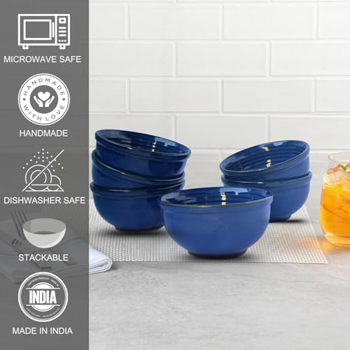 Image of Freakway Sapphire Blue Stoneware Bowls for Dining - Set of 6-200 ML
