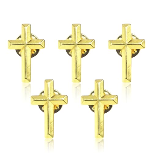 YKEBVPW 5pcs Small Metal Golden Cross Brooch Pins Enamel Cross Lapel Pins for Men Prayer Pins Bulk Heart Brooches for Church Funeral Flag Faith Jewelry Accessories