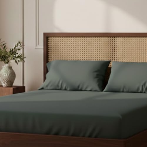 Image of 100% Cotton Queen Size Fitted Bedsheet Set (80x60 inches) with 2 Pillow Covers (18x27 inches) - Percale Weave, Soft & Breathable | (Aegean Blue)