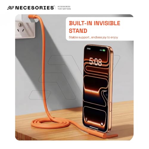 Image of 240W Flat Silicone Type C Cable with Detachable Mobile Stand | 1.5M | Tangle Free | 480Mbps | Multi-Angle | Keychain |Compatible with Laptop iPad Samsung OnePlus iPhone 16