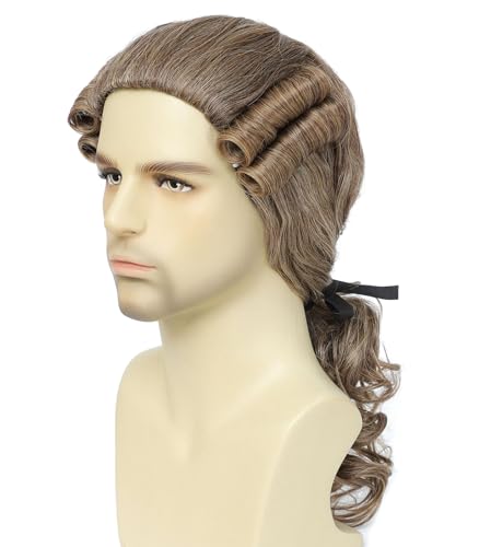 Image of 18th-Century Colonial Wig for Curly Historical Costume Wig for Cosplay, Halloween, Theatrical Performances (Light Brown)