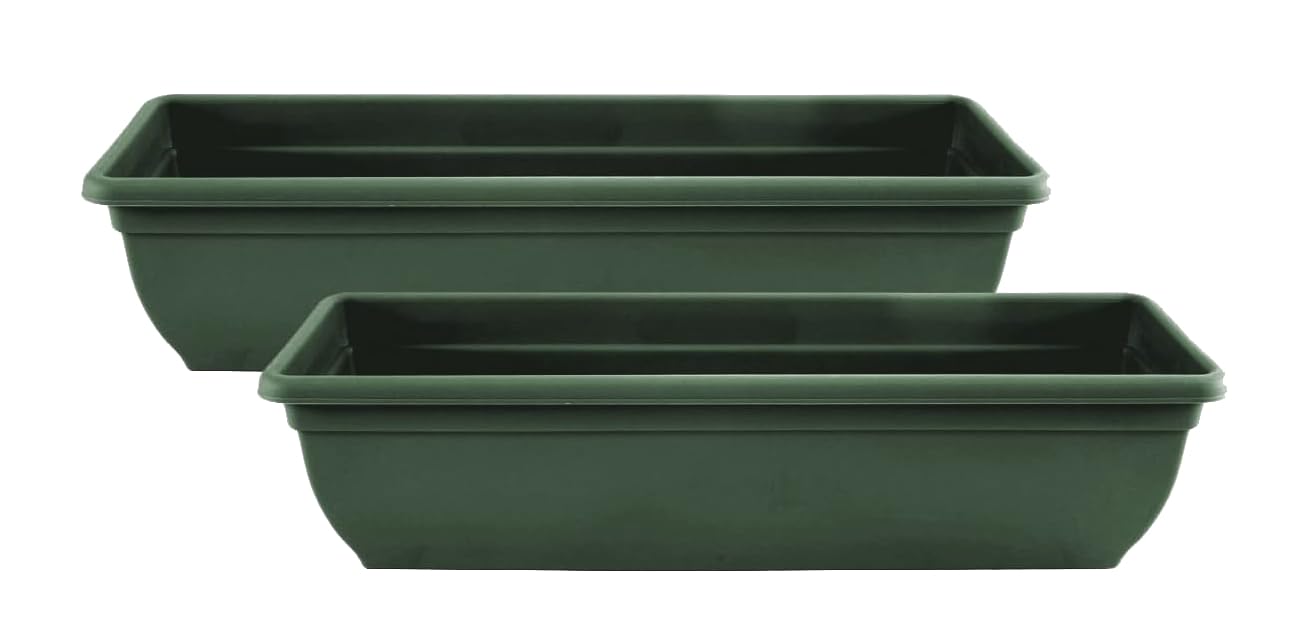 Muddy Hands Pack of 2 – 60cm Green Trough Planters | Long Plastic Window Box Plant Pots | Outdoor Garden, Patio & Balcony Flower & Herb Containers