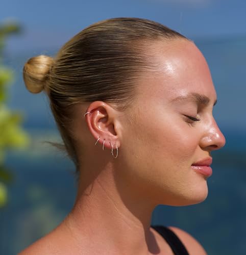 Solid Sterling Silver Hoops | Thin Sleeper Hoop Earrings for Women Sleepers Endless Wire Earrings for Sleeping Hypoallergenic Sleep Small Tiny Real Silver Earring Hoops Huggie Dainty | Handmade in FL4