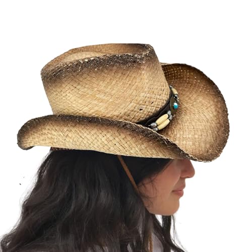 Image of SILVERFEVER Straw Cowboy Hat Cowgirl Hats Men Women Sun Hat Sombreros Vagueros Classic Western Accents Sombreros