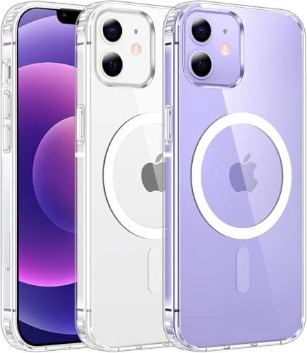 Magenta Clear Case for iPhone 12 Anti-Yellowing Transparent Protective Phone Case Slim 5G Compatible Cover with Raised Bezels & Wireless Charging Support