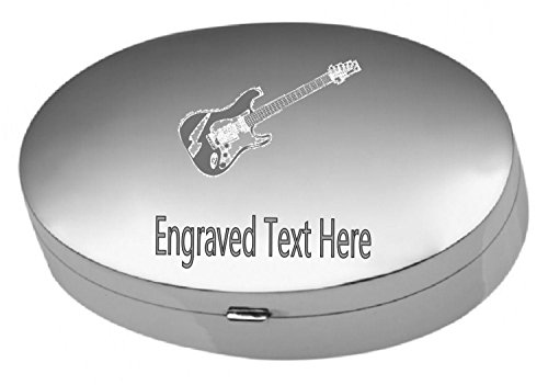 Boîte à pilules guitare rock gravée en argent, cadeau musicien