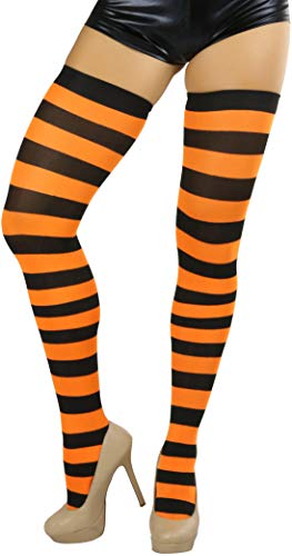 Image of ToBeInStyle Women's Vibrant Horizontal Wide Striped Thigh High Stockings