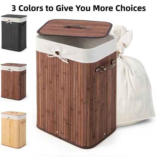 Multigot Bamboo Laundry Basket, 72L Clothes Storage Hamper with Removable Liner Bag & Lid, Portable Washing Room Basket for Laundry Room Bedroom (Coffee) - Image 7