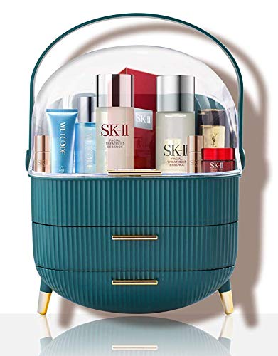 Makeup Organizer Large Capacity Waterproof and Dustproof Cosmetic Organizer Box Fully Open Makeup Display Boxes,Makeup Caddy Holder for Bathroom, Dresser, Countertop (Blue)