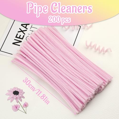 Image of Mnuizu 200Pcs Pipe Cleaners, Chenille Stems Pipe Cleaners Bulk DIY Craft | Fuzzy Sticks Pipe Cleaners Craft Supplies for Adults, Making Flowers, Art Project, Party Decors, Light Pink