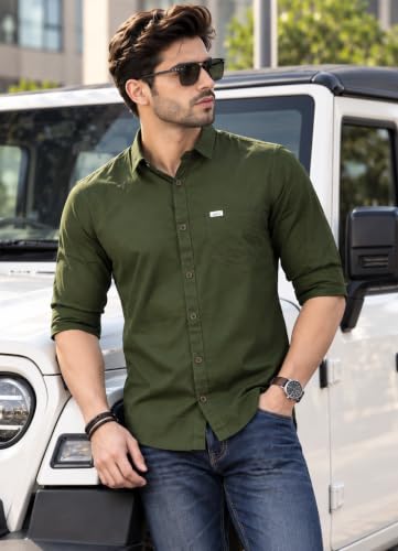 Majestic Man Men Classic Slim Fit Cotton Casual Shirt (Large, Olive) - Image 3