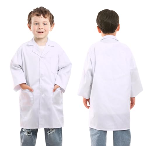 Kids Lab Coats, Boys Girls White Lab Coat, Children Cotton Medical Lab Coat Doctors Coat Science Lab Coats Laboratory Coat Fancy Dress Costumes School Student Child Role Play Dress Up, S-XL