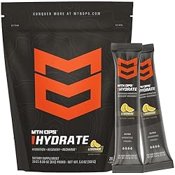 MTN OPS Hydrate Electrolytes Powder Drink Mix, 20 Single Serving On-The-Go Electrolyte Packs with Over 1000mg of Electrolytes per Serving, Lemonade