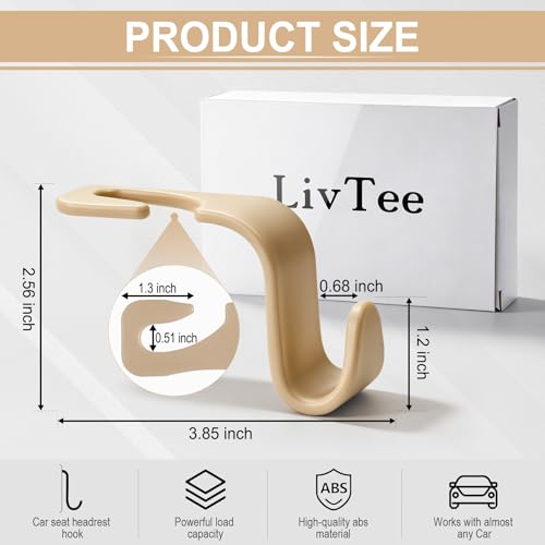Image of LivTee Car Seat Headrest Hook, Auto Seat Hook Hangers Storage Organizer Interior Accessories for Purse Coats Umbrellas Grocery Bags Handbag, 4-Pack