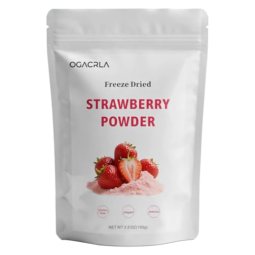Strawberry Powder - Freeze Dried Natural Fruit Powder Rich In Antioxidants Suitable for Smoothies Baking Flavoring & Drinks Suitable for Vegans Gluten Free No Sugar | 3.52 Oz (100g)