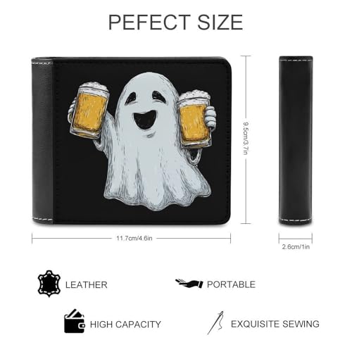 Cute Ghost Holding Beer Bi-fold Wallet for Men Women Print PU Leather Slim Cash Card Holder2