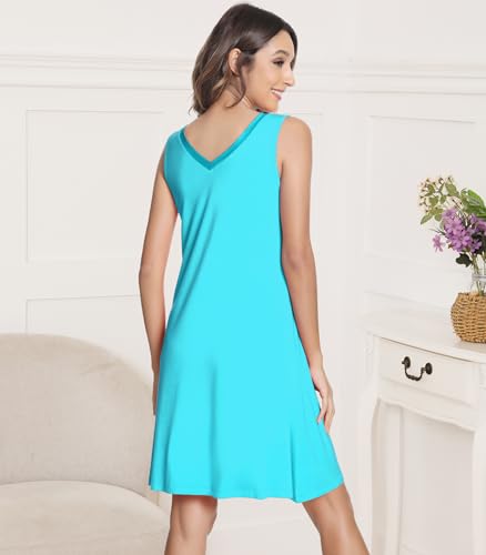 Image of NACHILA Nightgowns for Women-Viscose Made from Bamboo V Neck Nightshirts | Sleeveless Sleep Dress,Satin Sleepshirts,Anti-pilling nightshirt,Moisture-wicking Sleepwear for night sweats,Cooling,OEKOTAX