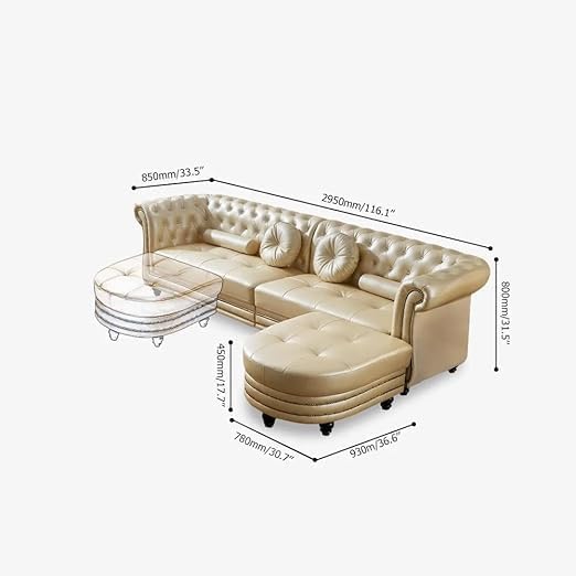 Image of Solid Wood Velvet Fabric L Shape Sofa Sofa for Living Room Button Tufted Sofa Chair for Home & Office (Left Aligned L-Shaped (Beige2)