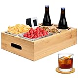 Dreamhigh® Couchbar Snackbox, Couch Bar mit 2 Untersetzer, 3 Edelstahl Snackschalen, Sofa Organizer und Flaschenhalter, Sofatablett Sofa Snackspender aus Premium Bambus - Tolles Geschenk