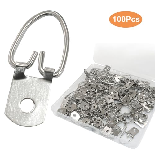 Image of Waziaqoc 100 Pcs D Ring Picture Hangers with Screws, Single Hole Heavy Duty Metal Hanging Hardware for Mirror Clock Paintings Artwork Picture Frame